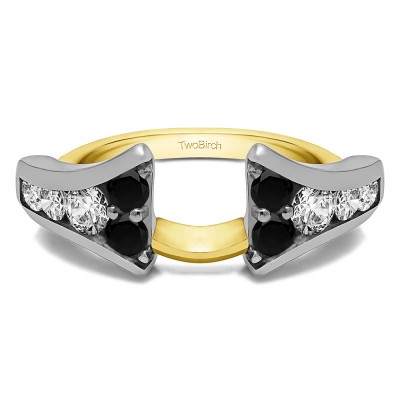 0.25 Ct. Black and White Round Chevron Wedding Ring Wrap Enhancer in Two Tone Gold