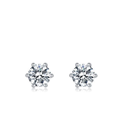 TwoBirch Round Moissanite Stud Earrings (.6 up to 2 CT, Certified) Set in 925 Sterling Silver