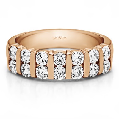 0.98 Carat Fourteen Stone Double Row Bar Set Anniversary Band  in Rose Gold