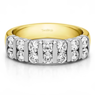 0.98 Carat Fourteen Stone Double Row Bar Set Anniversary Band  in Two Tone Gold