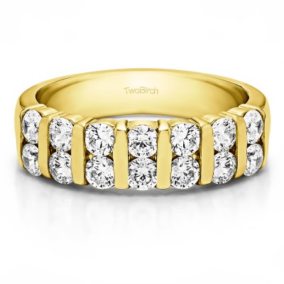 0.98 Carat Fourteen Stone Double Row Bar Set Anniversary Band  in Yellow Gold