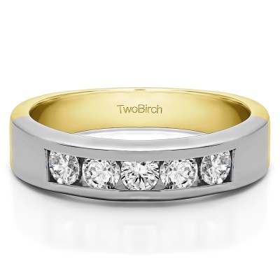 0.35 Carat Five Stone Straight Channel Set Wedding Band  in Two Tone Gold