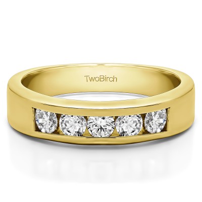 0.35 Carat Five Stone Straight Channel Set Wedding Band  in Yellow Gold