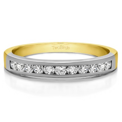 0.25 Carat Eleven Stone Straight Channel Wedding Ring in Two Tone Gold