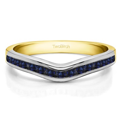0.33 Ct. Sapphire Round Twelve Stone Curved Wedding Tracer Ring in Two Tone Gold