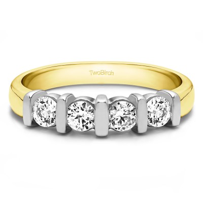 0.24 Carat Four Stone Bar Set Wedding Ring in Two Tone Gold