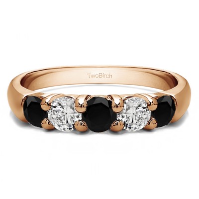 0.75 Carat Black and White Five Stone Common Prong Anniversary Band in Rose Gold