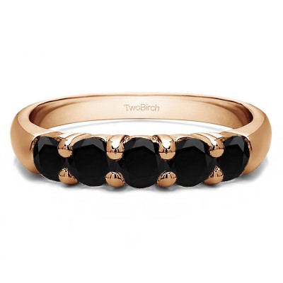 0.75 Carat Black Five Stone Common Prong Anniversary Band in Rose Gold