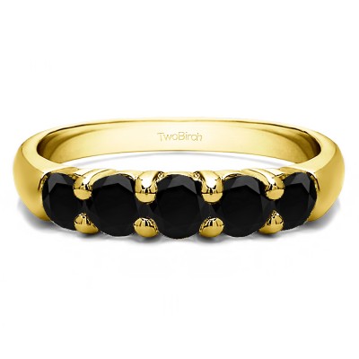 0.75 Carat Black Five Stone Common Prong Anniversary Band in Yellow Gold