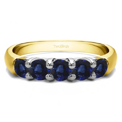 0.75 Carat Sapphire Five Stone Common Prong Anniversary Band in Two Tone Gold