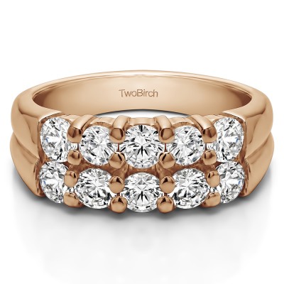 0.98 Carat Double Row Shared Prong Ten Stone Anniversary Band  in Rose Gold