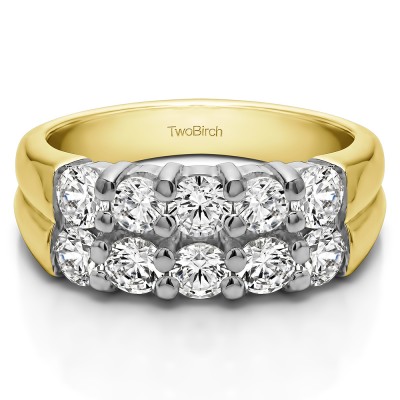 0.98 Carat Double Row Shared Prong Ten Stone Anniversary Band  in Two Tone Gold