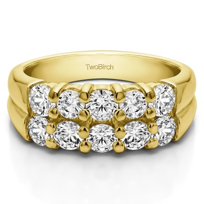 0.98 Carat Double Row Shared Prong Ten Stone Anniversary Band  in Yellow Gold