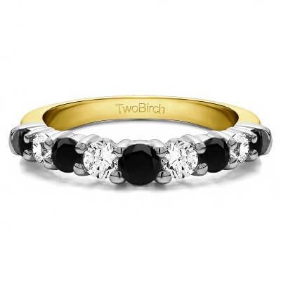 0.25 Ct. Black and White Nine Round Stone Double Shared Prong Curved Shadow Band in Two Tone Gold