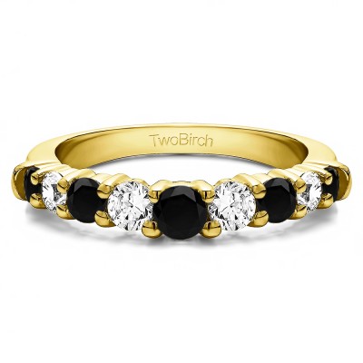 0.25 Ct. Black and White Nine Round Stone Double Shared Prong Curved Shadow Band in Yellow Gold
