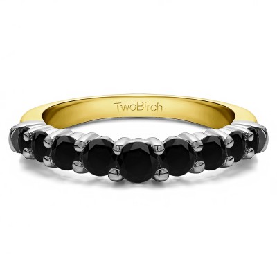 0.25 Ct. Black Nine Round Stone Double Shared Prong Curved Shadow Band in Two Tone Gold