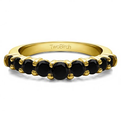 0.25 Ct. Black Nine Round Stone Double Shared Prong Curved Shadow Band in Yellow Gold