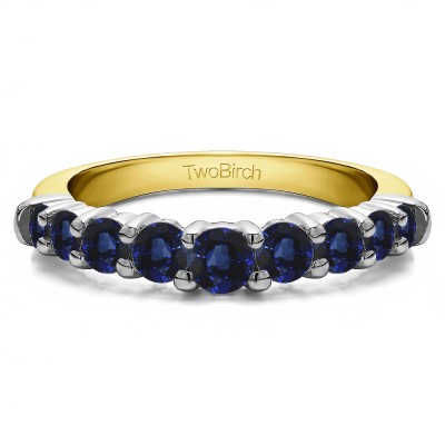 0.25 Ct. Sapphire Nine Round Stone Double Shared Prong Curved Shadow Band in Two Tone Gold