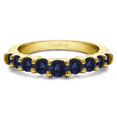 0.25 Ct. Sapphire Nine Round Stone Double Shared Prong Curved Shadow Band in Yellow Gold