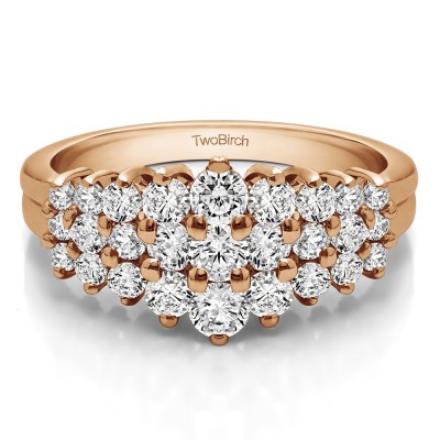 0.24 Carat Domed Three Row Shared Prong Anniversary Ring  in Rose Gold