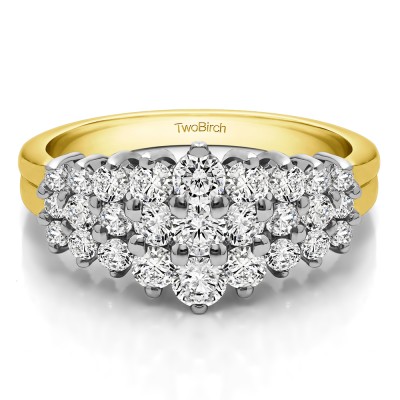 0.24 Carat Domed Three Row Shared Prong Anniversary Ring  in Two Tone Gold