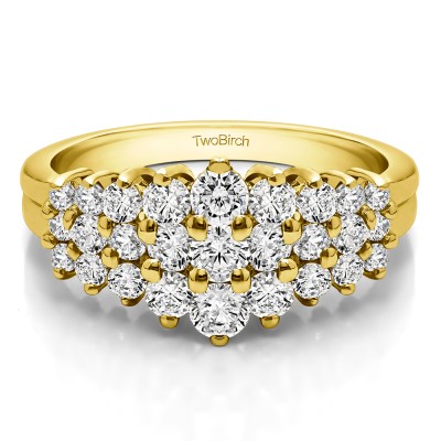 0.24 Carat Domed Three Row Shared Prong Anniversary Ring  in Yellow Gold