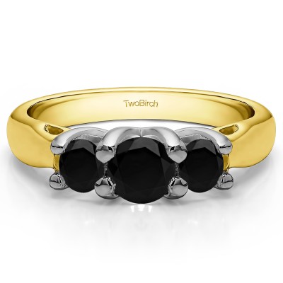 1 Carat Black Three Stone Trellis Set Wedding Ring in Two Tone Gold