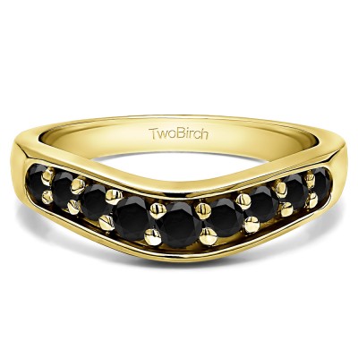 0.2 Ct. Black Nine Stone Graduated Prong In Channel Contour Wedding Ring in Yellow Gold