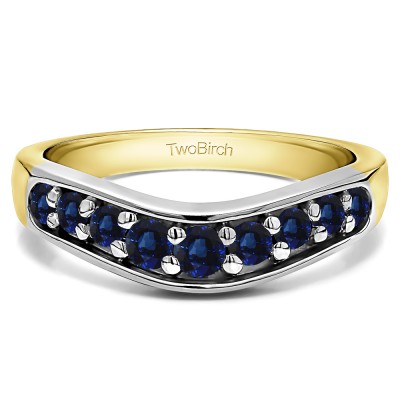 0.2 Ct. Sapphire Nine Stone Graduated Prong In Channel Contour Wedding Ring in Two Tone Gold