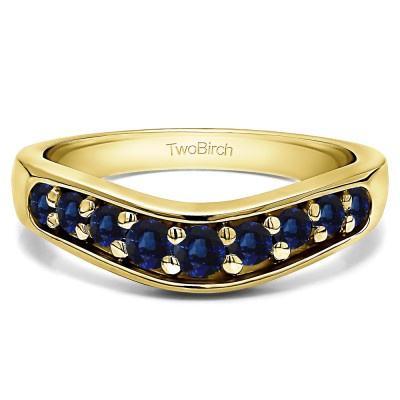 0.2 Ct. Sapphire Nine Stone Graduated Prong In Channel Contour Wedding Ring in Yellow Gold