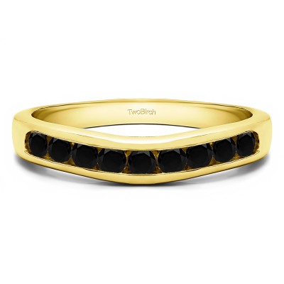 0.5 Ct. Black Nine Stone Round Channel Set Contour Curved Band in Yellow Gold