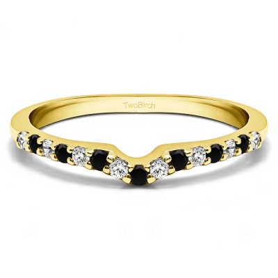 0.25 Ct. Black and White Delicate Notched Contour Band in Yellow Gold