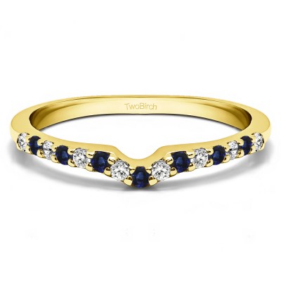 0.15 Ct. Sapphire and Diamond Delicate Notched Contour Band in Yellow Gold