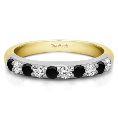 0.2 Carat Black and White Common Prong Set Wedding Ring in Two Tone Gold
