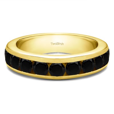 0.75 Carat Black 10 Stone Channel Set Wedding Ring in Yellow Gold