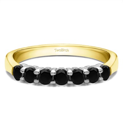 0.7 Carat Black Seven Stone Shared Prong Tapered Shank Wedding Ring  in Two Tone Gold