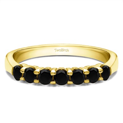 0.7 Carat Black Seven Stone Shared Prong Tapered Shank Wedding Ring  in Yellow Gold