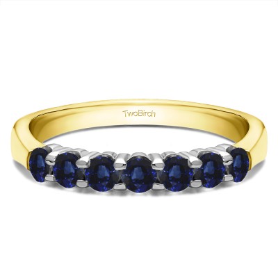 0.7 Carat Sapphire Seven Stone Shared Prong Tapered Shank Wedding Ring  in Two Tone Gold