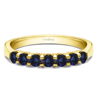 0.7 Carat Sapphire Seven Stone Shared Prong Tapered Shank Wedding Ring  in Yellow Gold