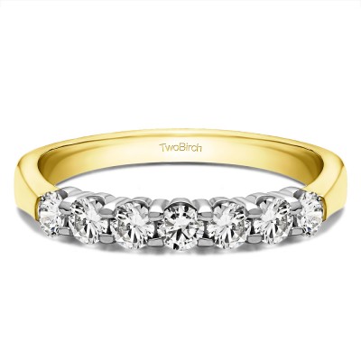 0.25 Carat Seven Stone Shared Prong Tapered Shank Wedding Ring  in Two Tone Gold