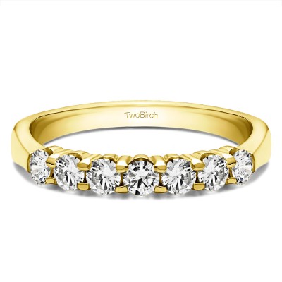 0.25 Carat Seven Stone Shared Prong Tapered Shank Wedding Ring  in Yellow Gold