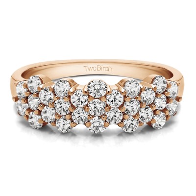0.95 Carat Three Row Shared Prong Flower Shaped Anniversary Band  in Rose Gold