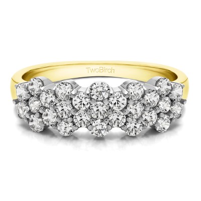 0.95 Carat Three Row Shared Prong Flower Shaped Anniversary Band  in Two Tone Gold