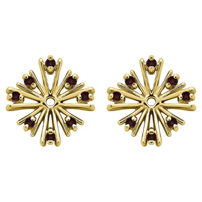 0.16 Carat Ruby Round Prong Starburst Inspired Earring Jacket in Yellow Gold