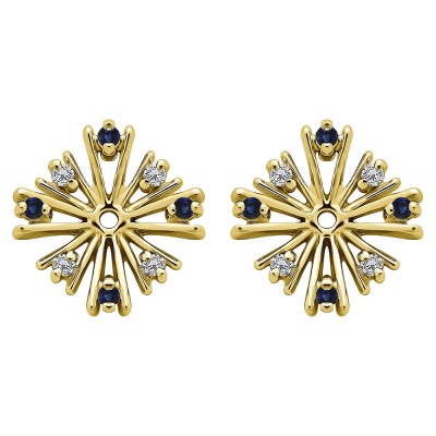 0.16 Carat Sapphire and Diamond Round Prong Starburst Inspired Earring Jacket in Yellow Gold