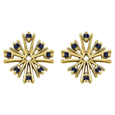 0.16 Carat Sapphire Round Prong Starburst Inspired Earring Jacket in Yellow Gold
