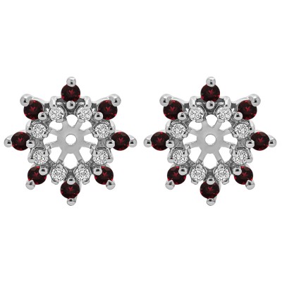 0.48 Carat Ruby and Diamond Round Prong Cluster Halo Earring Jacket