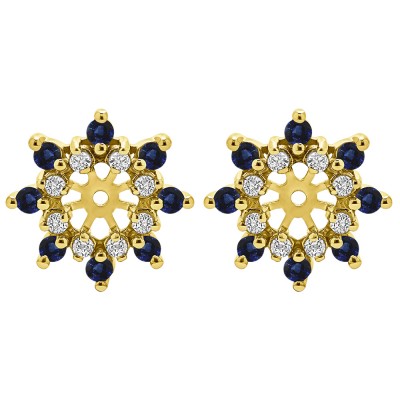 0.48 Carat Sapphire and Diamond Round Prong Cluster Halo Earring Jacket in Yellow Gold