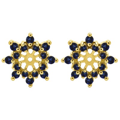 0.48 Carat Sapphire Round Prong Cluster Halo Earring Jacket in Yellow Gold