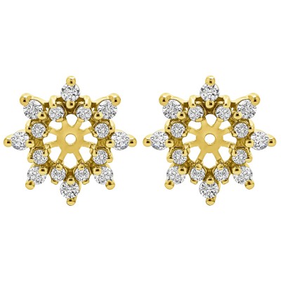 0.48 Carat Round Prong Cluster Halo Earring Jacket in Yellow Gold
